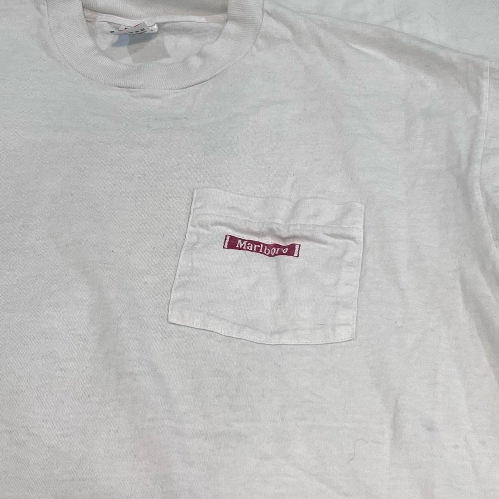 Marlboro White Tee with Red Logo Pocket